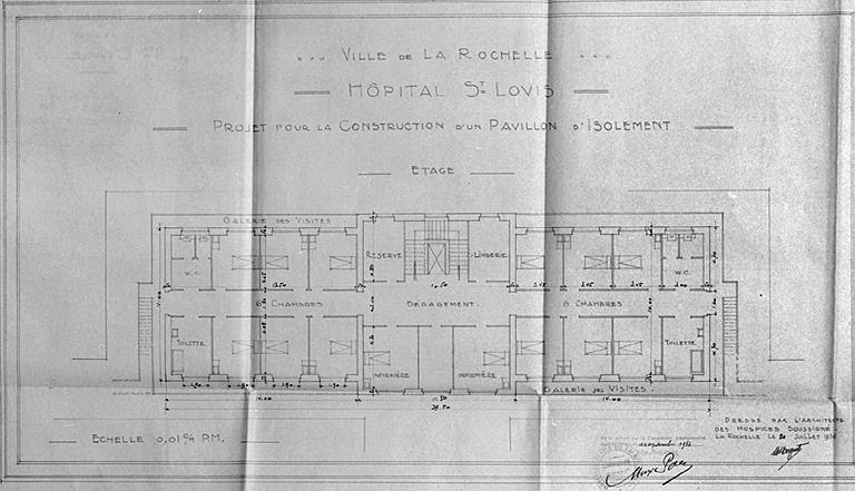 Projet de construction d'un pavillon d'isolement. Plan de l'étage. 20 juillet 1936, par Morguet.