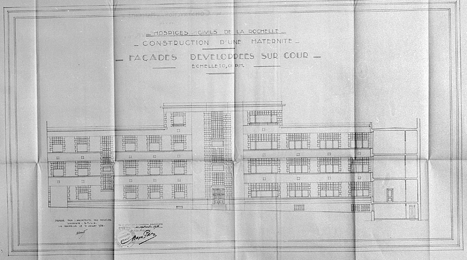 Projet de construction d'une maternité. Façades sur cour. 10 juillet 1936, par Morguet.