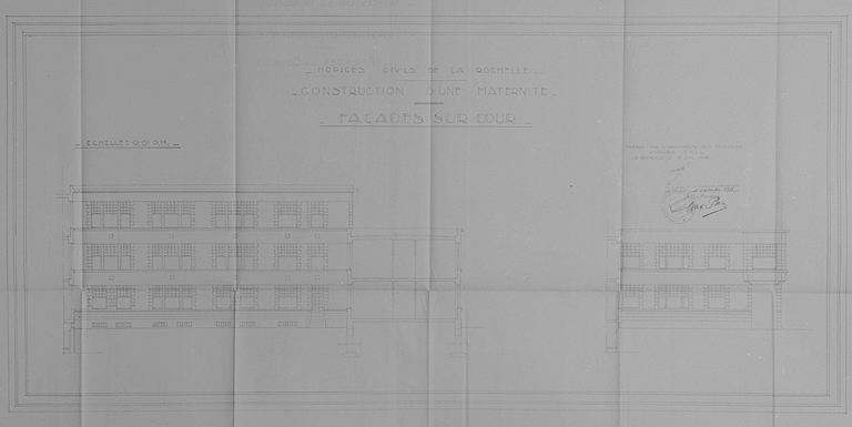 Projet de construction d'une maternité. Façades sur cour. 10 juillet 1936, par Morguet.