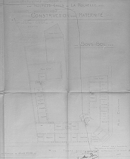 Projet de construction d'une maternité. Plan du sous sol. 10 juillet 1936, par Morguet.