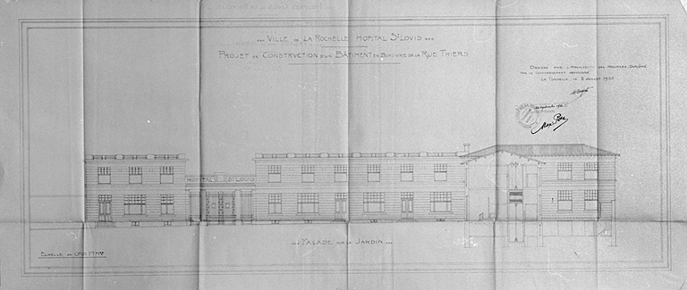 Projet de construction d'un bâtiment en bordure de la rue Thiers. Façade sur jardin. 2 juillet 1936, par Morguet.