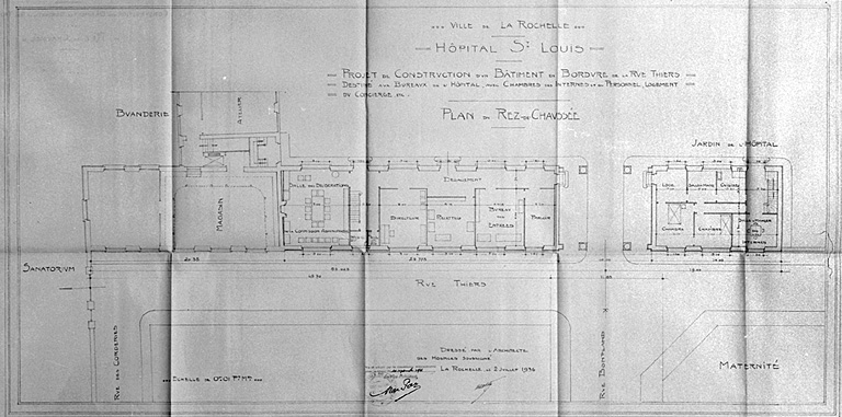 Projet de construction d'un bâtiment en bordure de la rue Thiers. Plan du premier étage. 2 juillet 1936, par Morguet.