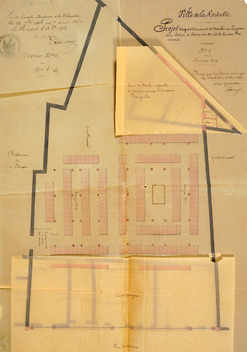 Projet d'agrandissement, plan retombe baissée. 15 mai 1862, par Brossard.