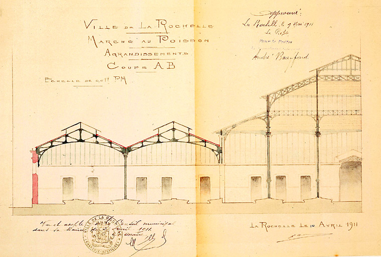 Projet d'agrandissement, coupe AB. 10 avril 1911, par Corbineau.