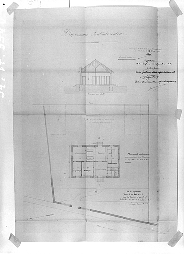 Dispensaire antituberculeux, plan et coupe. 2 septembre 1922, par Bunel.