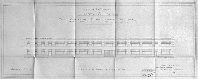 Projet de construction d'un bâtiment en bordure de la rue du Prêche. Façade sur cour. 4 septembre 1936, par Morguet.