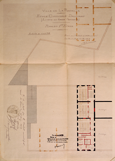 Plan partiel, premier étage, pour l'école Delayant. 29 mai 1909, par Corbineau.