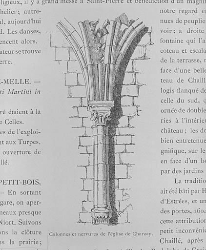 Intérieur, élévation latérale, détail, dessin par Gabriel Robuchon, vers 1890.