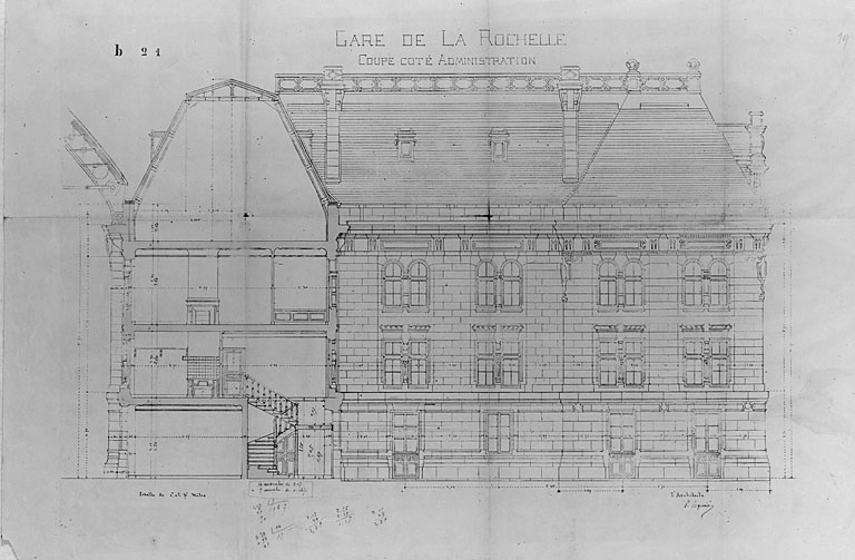 Aile côté administration, coupe par Esquié en 1911 (pl.5).