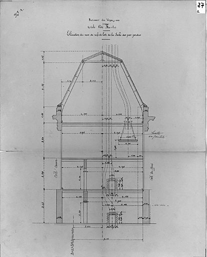 Aile côté Nantes, coupe vers la salle des Pas Perdus (pl.27).