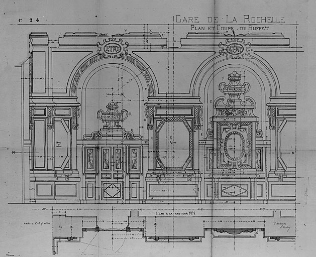 Buffet, intérieur, élévation et plan, par Esquié (pl.4).