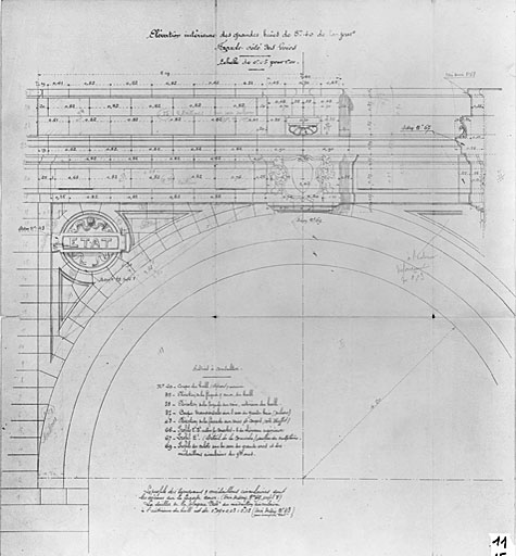 Hall des voyageurs, élévation intérieure côté voies, détail des grandes baies (pl.11).