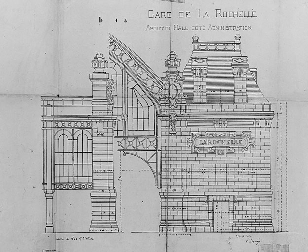 Bâtiment principal, élévation latérale du hall côté Nantes, par Esquié (pl.8).