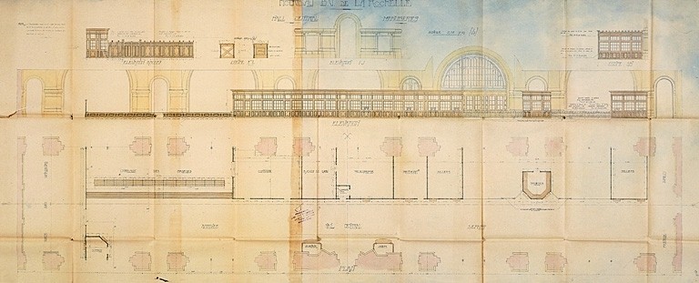 Hall central, menuiseries, élévations, plan et coupes, de 1915 (pl.15a).