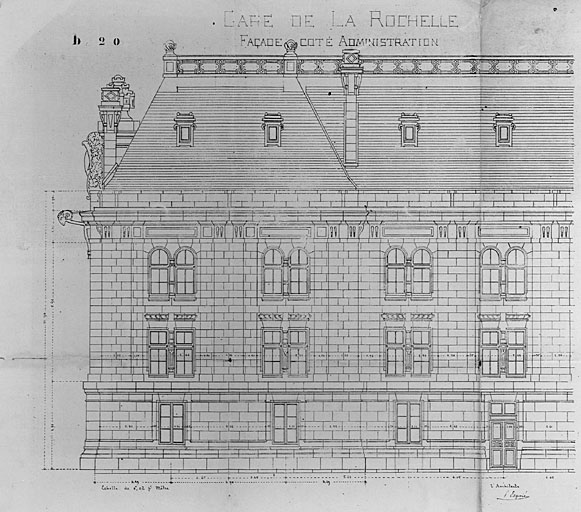 Bâtiment principal, élévation côté administration, en 1920, par Esquié (pl.19).