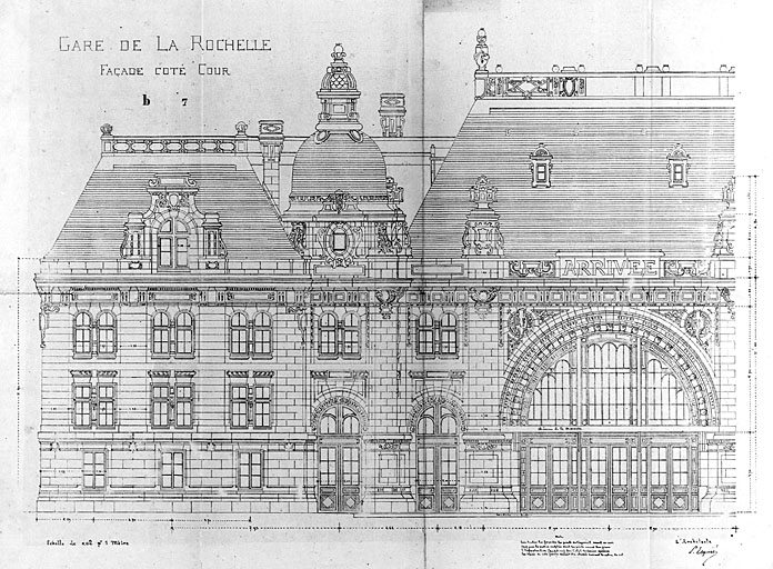 Bâtiment principal, élévation côté cour, partie gauche, en 1920, par Esquié (pl.24).