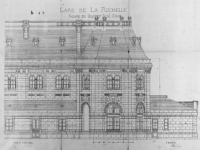 Bâtiment principal, élévation côté cour, partie droite, par Esquié (pl.28).