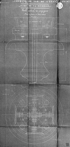 Hall des voyageurs, détail de fixation du tirant vertical, en 1913, par Ménard et Gourdon (pl.43).