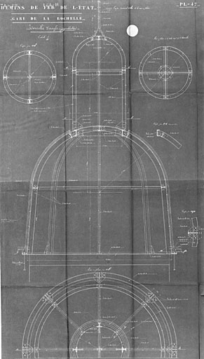 Bâtiment principal, tourelle d'angle, coupe et plans, en 1913, par Ménard et Gourdon (pl.47).