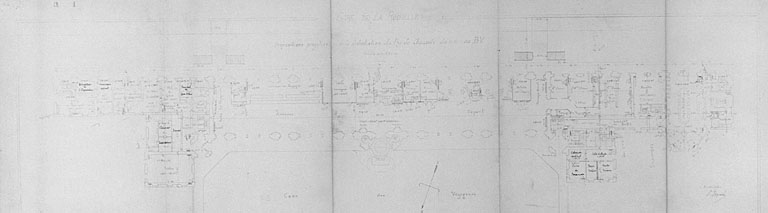 Bâtiment principal, plan du rez-de-chaussée, projet de distribution, en 1920, par Esquié (pl.15).