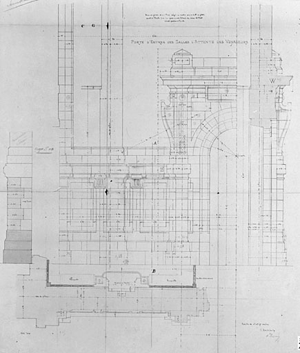 Bâtiment des voyageurs, salle d'attente, détails de la porte d'entrée, par Esquié (pl.32).