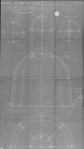 Bâtiment principal, tourelle d'angle, coupe et plans, de 1913, par Ménard et Gourdon (pl.47).