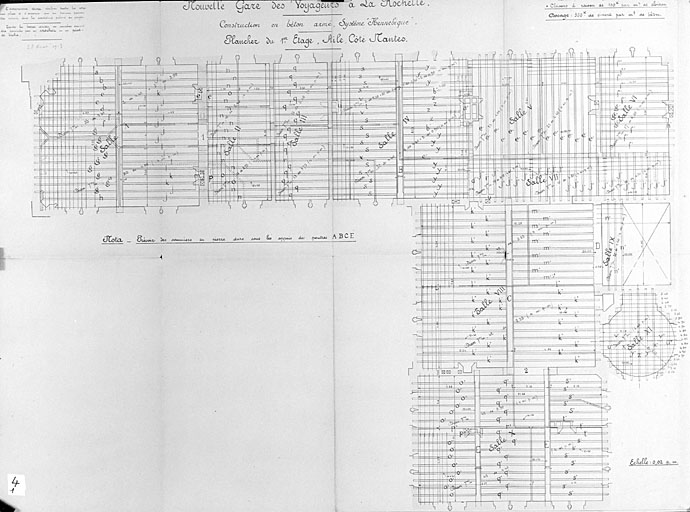 Bâtiment principal, plan des plancher du 1er étage, en béton système Hennebique, en 1913 (pl.4).