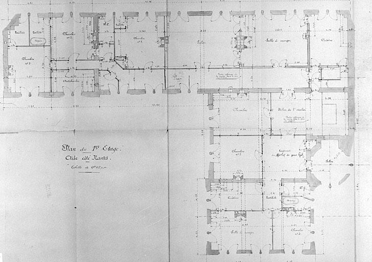 Bâtiment principal, aile côté Nantes, plan du 1er étage, par Rondeau, en 1920 (pl.7).