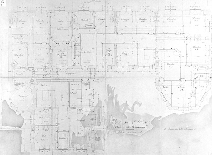 Bâtiment principal, aile côté Bordeaux, plan du 1er étage (pl.10a).