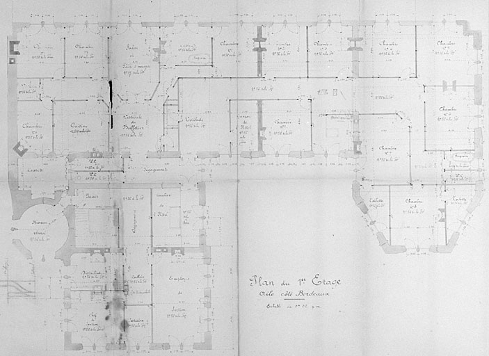 Bâtiment principal, aile côté Bordeaux, plan du 1er étage en 1920 (pl.17).