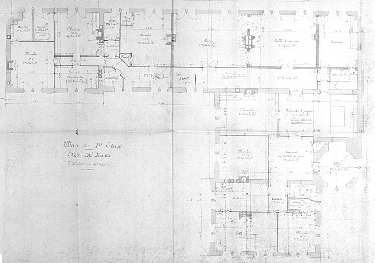 Bâtiment principal, aile côté Nantes, plan du 1er étage en 1920 (pl.18).