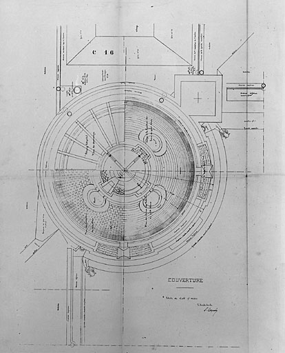 Bâtiment principal, tour centrale, couverture, plan par Esquié (pl.21a).