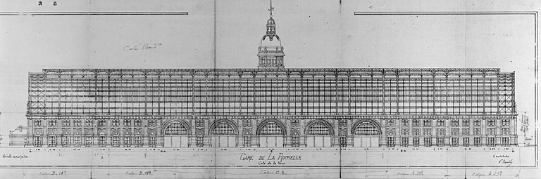 Bâtiment principal, ensemble des élévations côté voie, par Esquié. (pl.40)