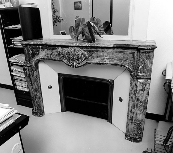 Corps de bâtiment central, premier étage, pièce est, cheminée, détail.