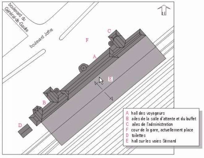 Plan schématique des toitures du bâtiment principal.