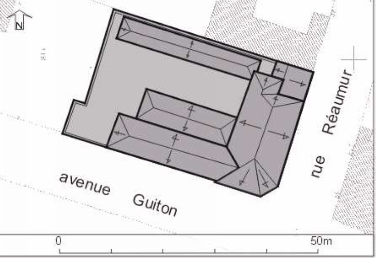 Plan masse, plan schématique des toitures.