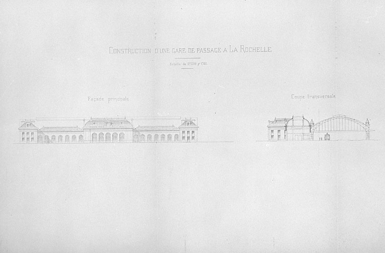 Elévation de la façade principale et coupe transversale, projet non réalisé [9 février 1898, par Fouan].