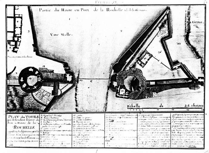 Plans des tours d'entrée du port, état de 1717, par Masse. Retombe.