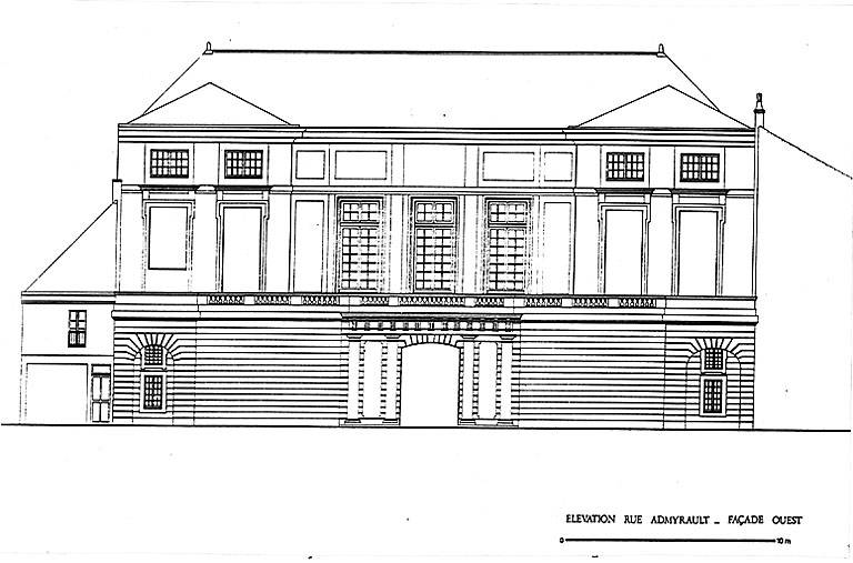 Elévation ouest. Relevé cabinet Oudin, par Olivier Vigoureux, en 1991.