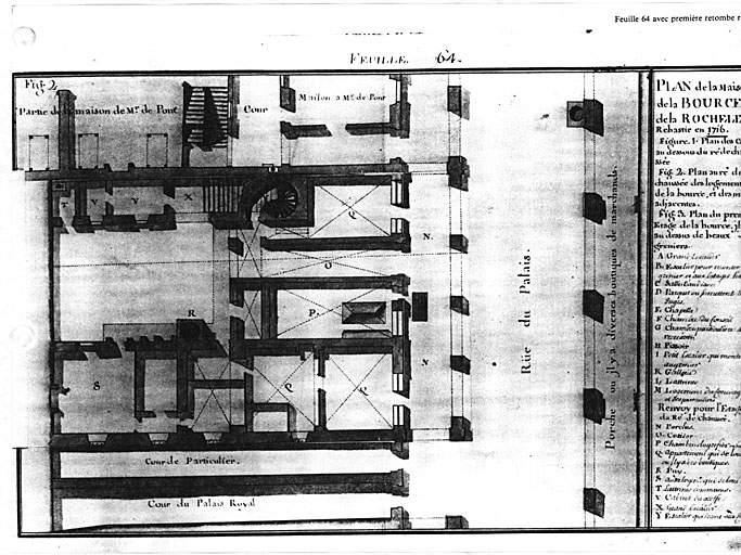 Plan au rez-de-chaussée de l'ancienne bourse bâtie en 1716, par Claude Masse, en 1724.