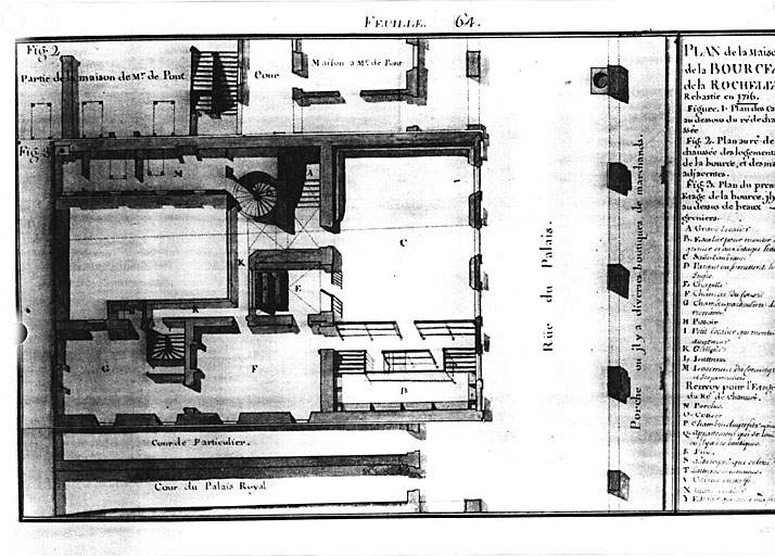 Plan à l'étage de l'ancienne bourse bâtie en 1716, par Claude Masse, en 1724.