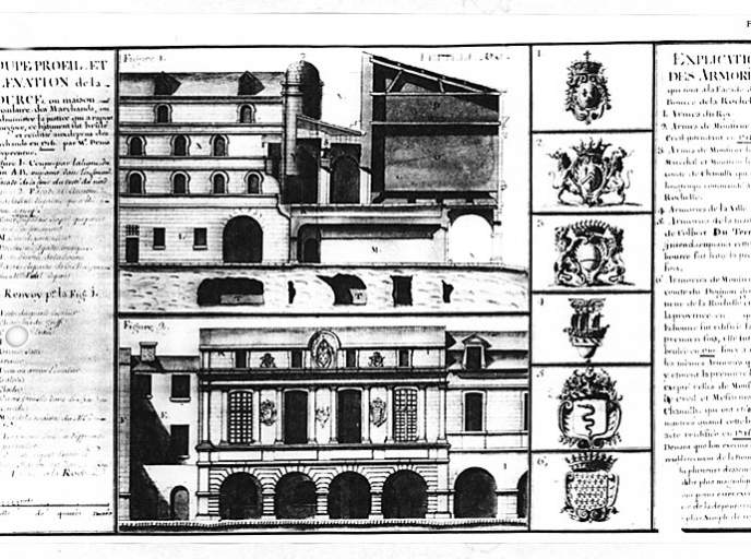 Coupe et élévation de l'ancienne bourse bâtie en 1716, par Claude Masse, en 1724.