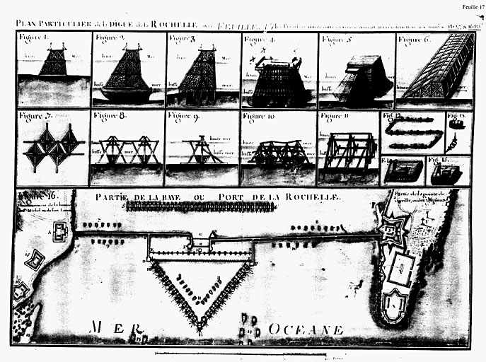 Plan de la digue et des ouvrages qui servirent à sa construction, par Masse, en 1724.