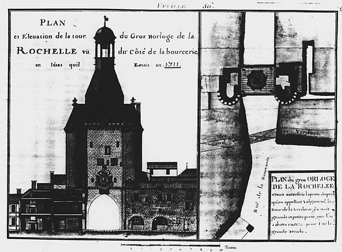 Elévation sud et plan de l'état de 1711, par Claude Masse