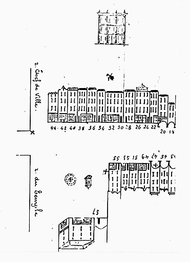 Façade, état à la fin du XIXe siècle et état actuel, par L'Evêque.
