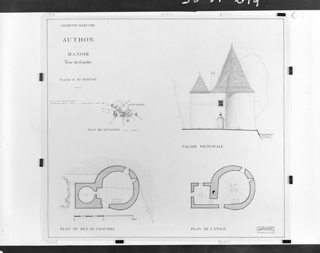 Tour des Gardes, plan masse, façade et plans, par Victor Danchin, en 1980.