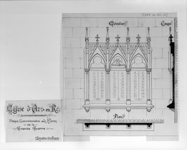 Elévation, plan et coupe. Sans date.