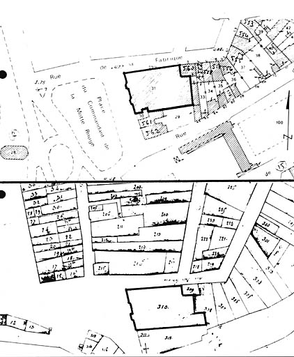 Extraits des plans cadastraux de 1976 et de 1811, au 1/1000.