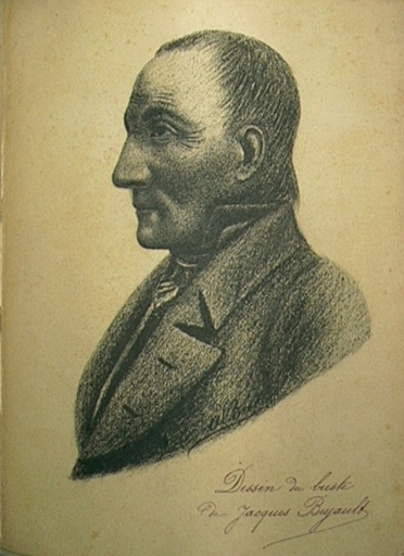 Dessin du buste de Jacques Bujault dans le cahier des monographies communales de 1886.