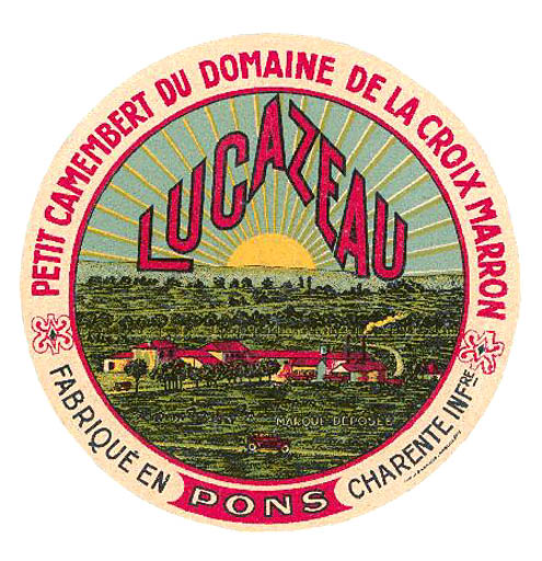Etiquette de camembert avec la représentation de la laiterie. Imp. H. Garnaud, Angoulême.